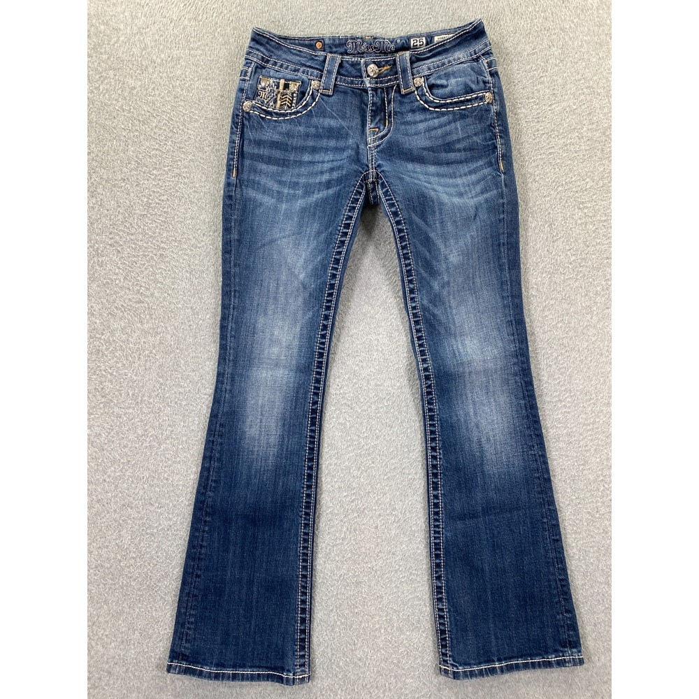 Miss Me Signature Boot Jeans Women's Size 25 Dark Wash Flap Pocket 30 Inseam